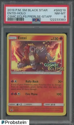 2018 Pokemon SM Black Star Promo Staff #SM219 Entei Holo PSA 8 NM-MT - Image 1