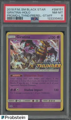 2018 Pokemon SM Black Star Promo BSP Staff SM151 Giratina Holo Staff PSA 8 NM-MT - Image 1