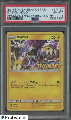 2018 Pokemon SM Black Star Promo BSP Staff #SM150 Raikou Holo PSA 8 NM-MT - Image 1