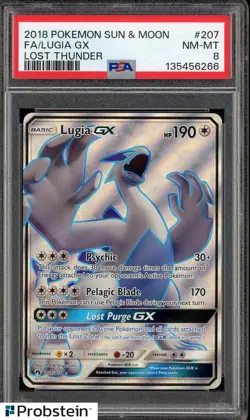 2018 Pokemon Sun & Moon Lost Thunder #207 Lugia Gx FA PSA 8 NM-MT - Image 1
