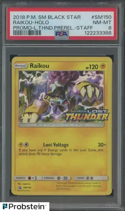 2018 Pokemon SM Black Star Promo BSP Staff #SM150 Raikou Holo PSA 8 NM-MT - Image 1