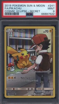 2019 Pokemon S & M Cosmic Eclipse #241 Pikachu FA Cosmic Eclipse Secret PSA 9 - Image 1