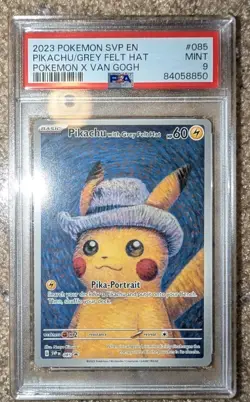 🎨Van Gogh🎨 Pikachu Grey Felt Hat 🔥PSA 9🔥 Pokemon TCG🔥 - Image 1