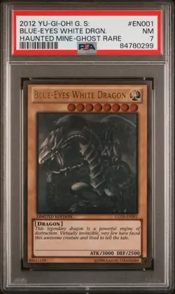 2012 Yu-Gi-Oh Haunted Mine Ghost Rare #EN001 Blue-Eyes White Dragon PSA 7 - Image 1