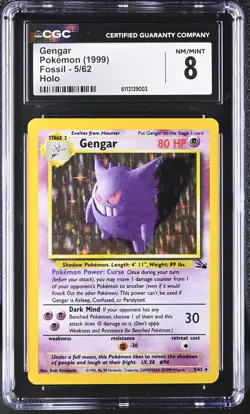 Gengar Fossil 5/62 Holo Rare Unlimited Pokemon 1999 CGC 8 NM/Mint - Image 3