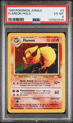 1999 POKEMON JUNGLE 1ST EDITION #3 FLAREON-HOLO PSA 6 - Image 1