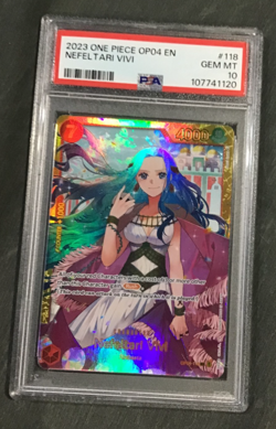 One Piece Nefeltari Vivi Secret Rare Foil card OP04-118 PSA Grade 10 - Image 1