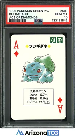 Pokemon 1996 Bulbasaur 001 Ace Of Diamonds Green Playing Card Japanese PSA 10 - Image 1