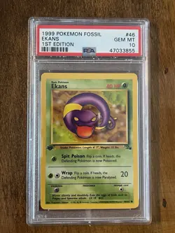 1999 Pokemon Fossil 1st Edition Ekans #46 PSA 10 - Image 1