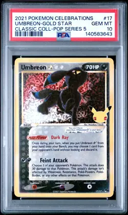 2021 POKEMON CELEBRATIONS CLASSIC COLL #17 UMBREON-GOLD STAR PSA 10 - Image 1