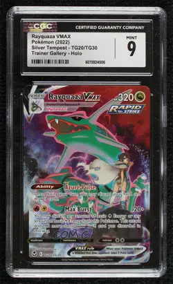 Full Art Rayquaza VMAX Pokemon Sword Shield Silver Tempest Trainer Gallery CGC 9 - Image 1