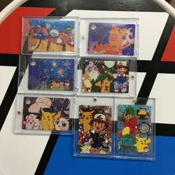 Lot of 7 Holo Prism Foil Japanese Pokemon Vending Stickers ASH PIKACHU 430s - Image 1