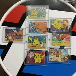 Lot of 8 Holo Prism Foil Japanese Pokemon Vending Stickers PIKACHU 380-90s - Image 1