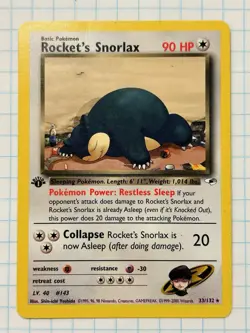 Rocket’s Snorlax 33/132 Rare Gym Hero’s Unlimited Pokemon WOTC English - Image 1