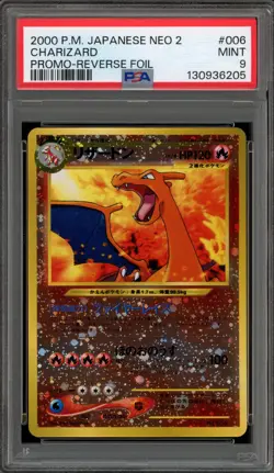 Pokemon Charizard Neo 2 Japanese Reverse Holo Promo #006 PSA 9 Mint - Image 1