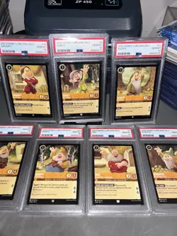 Disney Lorcana TCG Seven Dwarves PSA 10 Set Floodborn Dopey Doc Happy WDW - Image 3