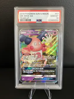 Pokemon TCG Sun & Moon Team Up Mr. Mime GX Holo Ultra Rare Card 67/181 PSA 10 - Image 1