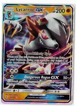 Lycanroc GX - 74/145 - Pokemon Guardians Rising Sun & Moon Ultra Rare Card NM - Image 1