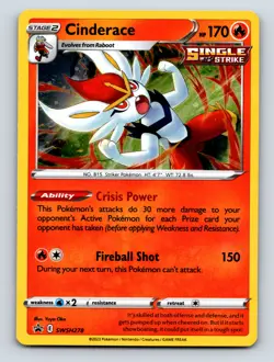 Stage 2 Cinderace HP 170 Single Strike Fireball Shot Rarity Red Pokemon - Image 1