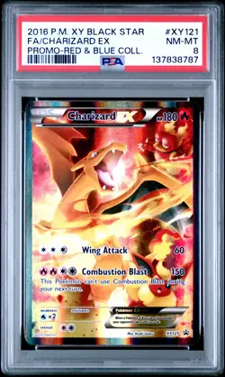 2016 POKEMON XY BLACK STAR PROMO RED & BLUE COLL FULL ART/CHARIZARD EX PSA 8 - Image 1