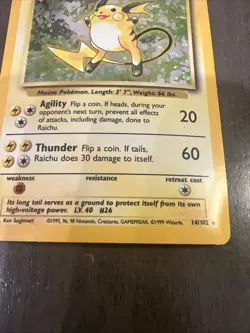 Pokemon TCG Raichu Base Set Holo 14/102 - 1999 Wizards 80HP - Image 3