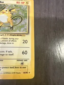 Pokemon TCG Raichu Base Set Holo 14/102 - 1999 Wizards 80HP - Image 4