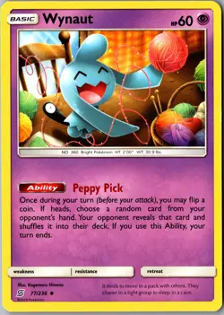 Wynaut 77/236 Uncommon SM - Unified Minds LP Pokemon Card - Image 1