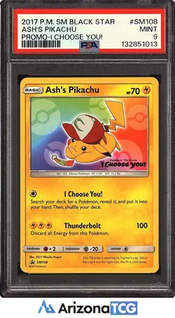 Pokemon 2017 Ash's Pikachu SM108 I Choose You SM Black Star Promo PSA 9 - Image 1