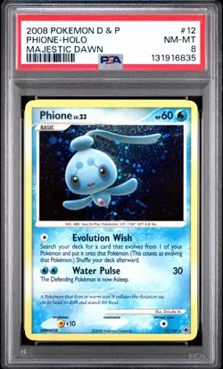 2008 POKEMON DIAMOND & PEARL MAJESTIC DAWN #12 PHIONE-HOLO PSA 8 - Image 1