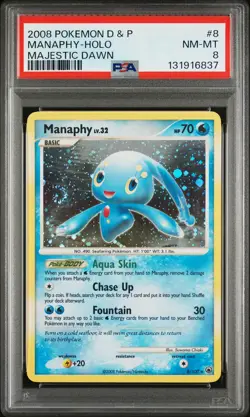 2008 POKEMON DIAMOND & PEARL MAJESTIC DAWN #8 MANAPHY-HOLO PSA 8 - Image 1