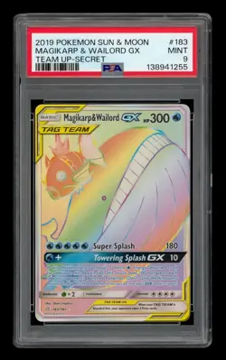 2019 Pokemon Sun & Moon Team Up-Secret: #183 Magikarp & Wailord Gx PSA 9 MINT - Image 1