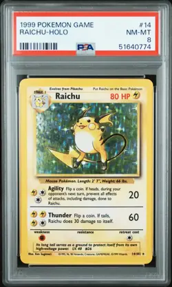 1999 Pokemon Game #14 Raichu PSA 8 - Image 1