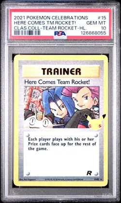2021 POKEMON CELEBRATIONS CLASSIC COLL #15 HERE COMES TEAM ROCKET!-HOLO PSA 10 - Image 1