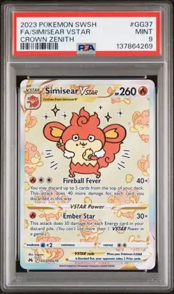 Pokemon Simisear VSTAR 2023 SWSH Crown Zenith #GG37 Full Art PSA 9 - Image 1