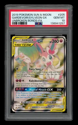 2019 Pokemon S&M Unbroken Bonds-Fa: #205 Gardevoir/Sylveon Gx PSA 10 GEM MINT - Image 1