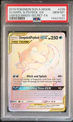 PSA 10 2019 POKEMON SUN & MOON SLOWPOKE & PSYDUCK UNIFIED MINDS 239 FA SECRET GX - Image 1