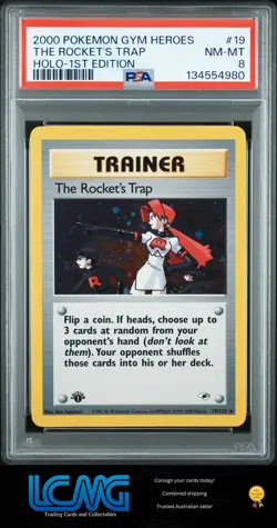 2000 Pokemon Gym Heroes #19 The Rocket's Trap Holo 1st Edition PSA 8 - Image 1