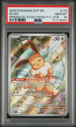 PSA 10- 2025 Prismatic Evolutions Pokemon Center Elite Trainer Box Eevee #173 - Image 1
