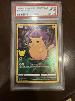 2021 Pokemon Pikachu Holo Full Art Celebrations Card 005/025 PSA 8 - Image 2