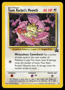 Team Rocket's Meowth 18 WOTC Black Star Promo Pokemon Card - Image 1