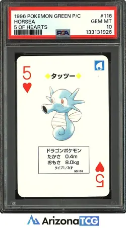 Pokemon 1996 Horsea 116 5 Of Hearts Pokemon Green Playing Card Japanese PSA 10 - Image 1