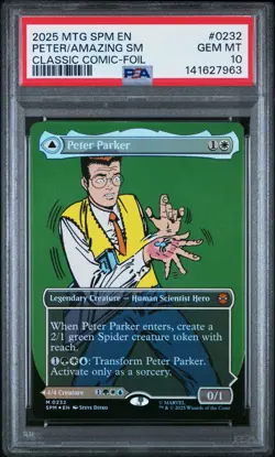 2025 MTG MARVEL'S SPIDER-MAN #0232 AMAZING SPIDER-MAN/PETER PARKER PSA 10 FOIL - Image 1
