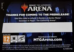 MTG Arena Murders at Karlov Manor Prerelease Code, 6 Booster Packs - DIGITAL - Image 1
