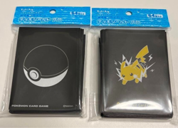 Lot 2 Black Pokeball & Pikachu Card Sleeves Set Pokemon Deck Shield Pro 64 JPN - Image 1