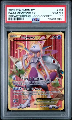 2015 POKEMON XY BREAKTHROUGH PORTUGUESE-SECRET #164 FULL ART/MEWTWO EX PSA 10 - Image 1