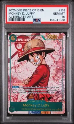 2025 ONE PIECE OP13 118 CARRYING ON HIS WILL MONKEY D LUFFY SEC ALT ART PSA 10 - Image 1