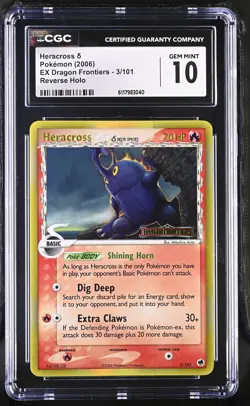 CGC 10 Heracross EX Dragon Frontiers 3/101 Reverse Holo Stamped Pokemon Card - Image 1