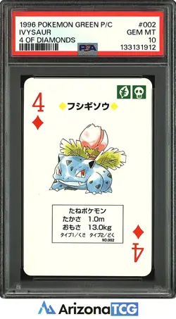 Pokemon 1996 Ivysaur 002 4 Of Diamonds Green Playing Card Japanese PSA 10 - Image 1