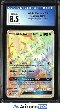 Pokemon 2018 White Kyurem GX 74/70 Rainbow Rare SR Dragon Majesty CGC 8.5 - Image 1