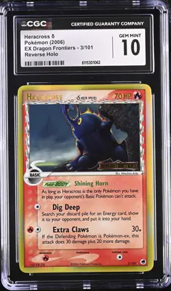 CGC 10 GEM MINT Heracross EX Dragon Frontiers 3/101 Reverse Holo Stamped Pokemon - Image 1